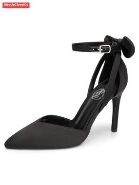 Women's Closed Pointed Toe Stiletto Heels with Bow Knot Ankle Strap